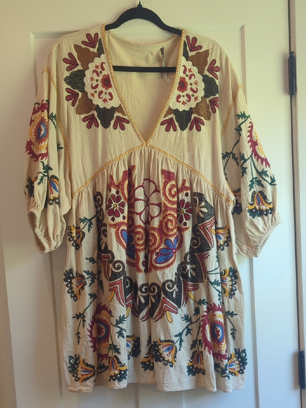 Zara Cream Embroidered Boho Tunic Dress Cover-up